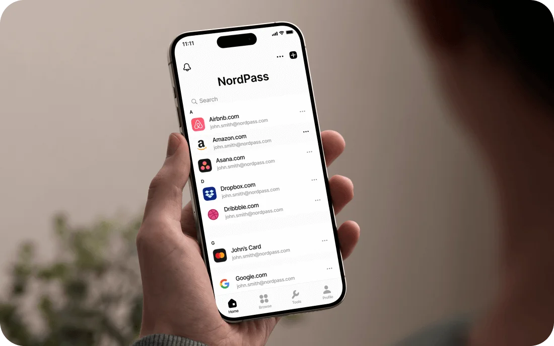 NordPass password vault displayed on a phone